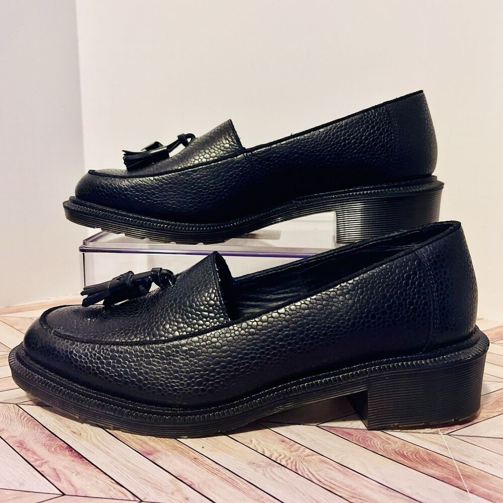 Dr Martens Favilla Pebbled Leather Tassel Loafers Womens 7 Black Shoes‎ Heeled